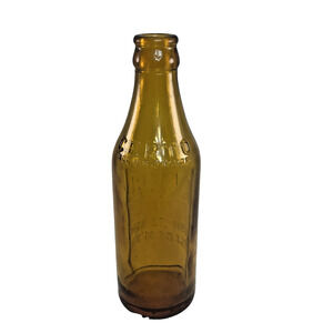 Vintage Amber Glass Bottle Embossed Long Neck Rustic Decor